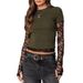 Women's Y2K Round Neck T-Shirt Lace Trimmed Sleeve Fake Two Piece Long Sleeved European American Export Clothing_ecoleips.com
