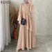 ZANZEA Patchwork Lantern Sleeve Abaya Robes Women Plisse Layered Elegant Maxi Dress Muslim Fashion Islamic Hijab Pleated Dress_ecoleips.com