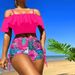 Women's Clothing Split Swimsuit Sexy High Waist Off-shoulder Printed Sling Bikini_ecoleips.com