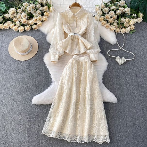 Sheer Embroidered Blouse And High-Waisted Skirt Two-Piece Set For Women Elegant Feminine Fitted Waist Charm_ecoleips.com