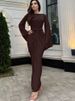 Mozision Long Sleeve Draped Ruched Sexy Maxi Dress Women Autumn Winter O Neck High Waist Bodycon Club Party Long Dress Elegant_ecoleips.com