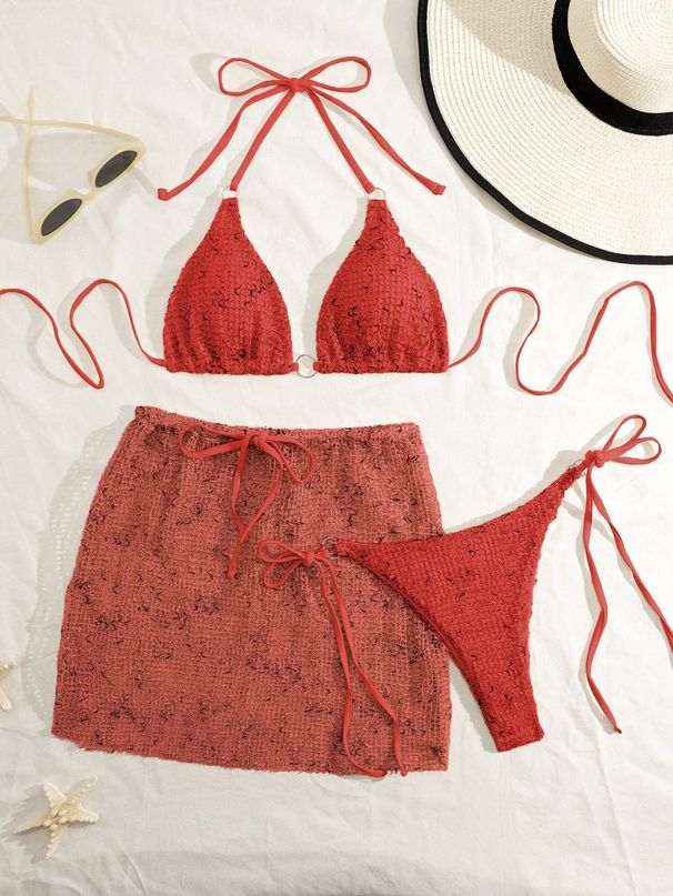 2025 New Sexy Bikini Set European And American Style Three Piece Mesh Swimsuit with Straps And Backless Design for Beach Hot Selling Women's Clothing_ecoleips.com