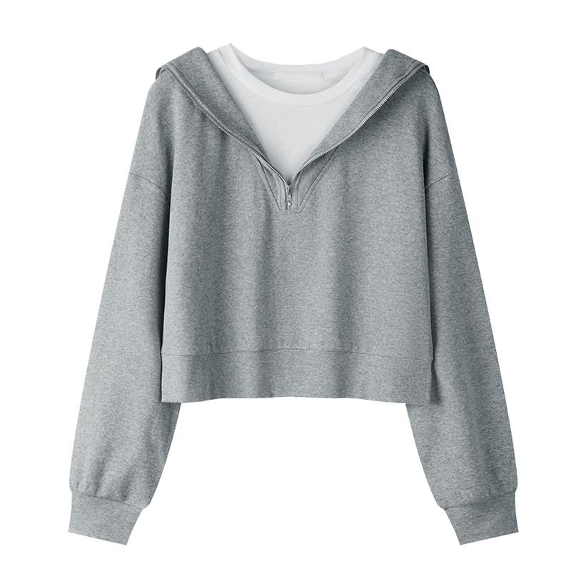 European American Style Two-piece Short Sweatshirt Women, Spring And Autumn Thin Korean Version, Loose Fit With_ecoleips.com