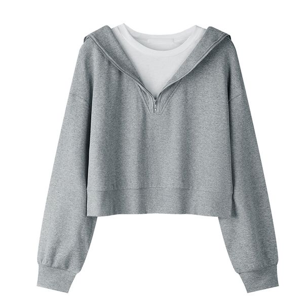 European American Style Two-piece Short Sweatshirt Women, Spring And Autumn Thin Korean Version, Loose Fit With_ecoleips.com
