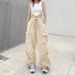 2025 Y2K Trousers Women Cargo Pants Straight Wide Leg Drawstring Pockets Kpop High Waisted Breathable Solid Color Sweatpants_ecoleips.com
