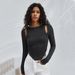 Voya Women's 2026 Irregular Round Neck Knitted Long Sleeve T-shirt Sexy Fashion Solid Color Top_ecoleips.com