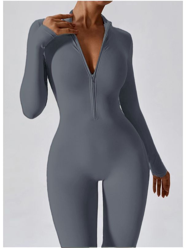 Seamless High-Intensity Yoga Bodysuit – Full-Length Zippered Gym Wear For Women (Black/White/Khaki/Grey/Navy, S-Xl)_ecoleips.com