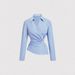 European American Women's Clothing: Blue White Striped Asymmetrical Long-sleeve Shirt With Unique Twisted Design,_ecoleips.com