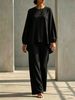Women's Casual Cotton Linen Top And Pants Set Simple Long Sleeved Shirt with Straight Leg Pants European American Style 2 Piece Outfit_ecoleips.com