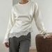 Women's Fashion Round Neck Long Sleeve Blouse With Asymmetric Hem And Lace Detail - Solid Color Basic Top For Daily Wear_ecoleips.com