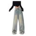 Retro Yellow Mud Straight Leg Jeans High Waist Loose Design Floor Length Wide Leg Pants for Women Summer 2026 New American Style_ecoleips.com