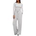 Women's Solid Color Casual Long Sleeved Set High Waisted Wide Leg Pants Sportswear Top And Bottoms_ecoleips.com
