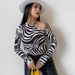 Aria Basics Aria Basics Foreign Trade Knitted Off-shoulder Sexy Long-sleeve Top For Women, European And American Autumn Striped Printed Short_ecoleips.com