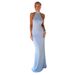 Summer Style Women's Sexy Backless Sleeveless Stand Collar Halter Neck Tie Solid Color Bodycon Dress_ecoleips.com