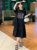 Ruffled Short Sleeve Over-the-Knee Mermaid Plus Size 150kg Summer Loose Belly-Covering Slimming T-Shirt Dress_ecoleips.com