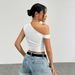 Voya Women's Sexy Spicy Girl Design With Slanted Shoulder Collar, Knitted Slim Fit, Showing Figure, Slanted Shoulder T-shirt_ecoleips.com