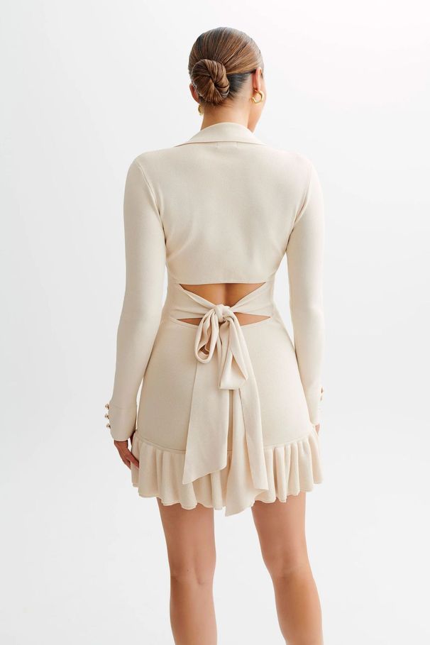 Women's Clothing Autumn New Bow Tie Ruffle Knitted Skirt Pearl Button Long Sleeves_ecoleips.com