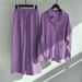 Plus Size Spring Loose Vintage Linen Long Sleeve Shirt & High Waist Wide Leg Pants Two-Piece Set_ecoleips.com