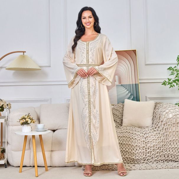 Verve Abaya Clothing Factory Muslim Elegant Rhinestone Large Swing Long Dress Dubai Evening Gown_ecoleips.com