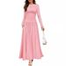 Women's Round-Neck Pleated Pocket Fitted Long-Sleeved Knitted Dress_ecoleips.com
