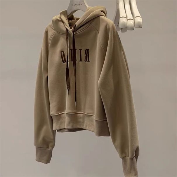 European And American Foreign Trade Embroidered Short Hooded Sweatshirt For Women, Thin Loose Plus Size Korean Style_ecoleips.com