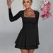 European And American Women's Fashion Export Hot Girl Slim Fit Square Neck Long Sleeve Winter High-End Feel_ecoleips.com
