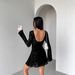 European And American Cross-border 2026 Autumn Dress New Style Flocked Long-sleeve Floral Hollow Bow Women's_ecoleips.com