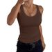 Women's Clothing Low Cut Crew Neck Sleeveless Ribbed T-Shirt Stretch Slim Fit Basic Vest Top Casual 2026_ecoleips.com