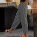 Suitable For All Seasons Spring And Autumn New Cotton Linen Solid Color Fashion Daily Side Pocket Elastic Waist Casual Women's Pants_ecoleips.com