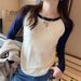 American Retro Autumn And Winter Round-Neck, Form-Fitting, Contrasting Color German Velvet Long-Sleeved Base Layer Top,_ecoleips.com