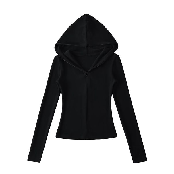 Autumn And Winter German Velvet Half-zipper Hooded Long-sleeved Sweater Female Spice Girl Slim-fitting Inner Top High Waist And Thin_ecoleips.com