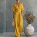 Elegant V-Neck Wide Leg Jumpsuit For Women, Tied Waist Sleeveless Romper - Spring Summer Casual And Office Wear_ecoleips.com
