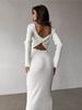 Elegant Women's Long Sleeved Slim Fit Bodycon Dress Solid Color Cross Cut Hollow out Sexy Dress for All Seasons_ecoleips.com