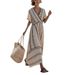 2026 New European And American Summer Vacation V-neck Women's Short Sleeve Pleated Flared Dress_ecoleips.com