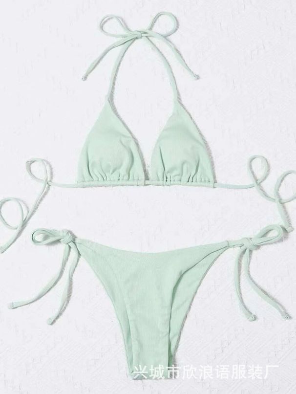 2025European and American cross border new drawstring straps hollow striped split swimsuit bikini bikini_ecoleips.com