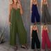 Summer New Women's Loose Casual Suspender Jumpsuit Solid Color Pockets_ecoleips.com