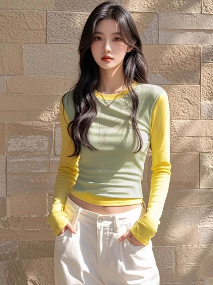 Colorful, Faux Two-Piece Long-Sleeved Base Shirt With Double-Sided German Wool Fabric Perfect For Autumn And Winter As_ecoleips.com