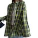Retro-Style Versatile Lapel Loose Shirt, Autumn Plaid Long-Sleeved Pocket Women's Shirt_ecoleips.com