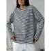 Women's Autumn Fashion Knit Striped Collar Long-Sleeve T-Shirt With Versatile Base Layer_ecoleips.com