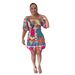 Women's Clothing Printed Waist Length Backless Lantern Sleeves With One Shoulder Two Way Dress_ecoleips.com