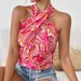 Floral Cross Front Halter Top - Summer Vacation Style Sleeveless Blouse For Women_ecoleips.com