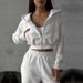 Women's Clothing Sexy Hoodie & High-Waist Long Pants Set - Cropped Zip-Up Streetwear (Grey/Black/Red/More, S/M/L/XL)_ecoleips.com