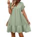 Women's V-Neck Ruffle Hem Flowy Summer Dress - Solid Color Vacation Beach Dress_ecoleips.com