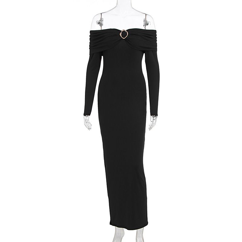 New Arrival Sexy Strapless Off Shoulder Dress Solid Color Mid Long Casual Party Dress For Women Evening Daily Wear Dress_ecoleips.com