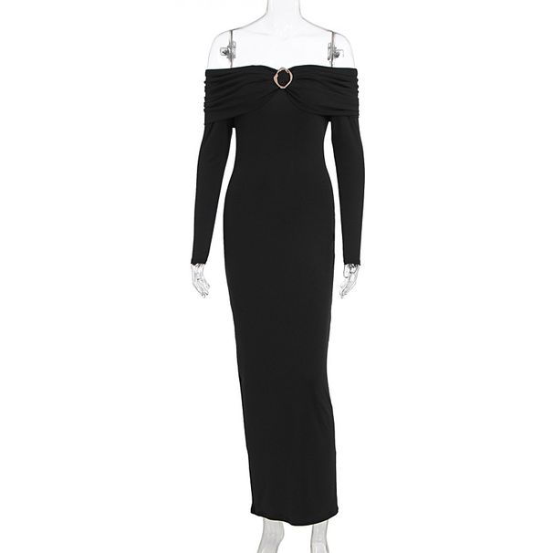 New Arrival Sexy Strapless Off Shoulder Dress Solid Color Mid Long Casual Party Dress For Women Evening Daily Wear Dress_ecoleips.com