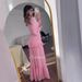 Elegant Comfort Color-Block Maxi Dress - V-Neck Long Sleeve Polyester Blend Dress With Princess Seams For Women (Pink)_ecoleips.com