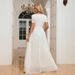 Women's Clothing Elegant Lace Trim Chiffon V-Neck A-Line Long Dress – Wedding Guest Dress, Evening Gown (White, S/M/L/XL)_ecoleips.com