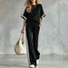 Women's Casual Striped Tracksuit Two Piece Set Wide Leg Pants Short Sleeved Top Summer Bestseller Style_ecoleips.com