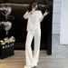 Women's European Style Sportswear Set Summer Lazy Loose Slimming Youthful Short Sleeved Wide Leg Pants Two Piece Fashionable Outfit_ecoleips.com