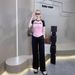 Women's Color-Block Short Sleeve Top & High-Waisted Wide-Leg Pants Set - Summer Two Piece Outfit With Flattering Fit_ecoleips.com